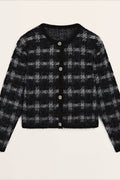 Casual Gray Plaid Knit Cardigan