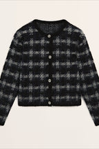 Casual Gray Plaid Knit Cardigan
