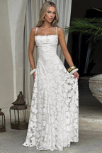 Floral Lace Spaghetti Strap Open Back Tiered Maxi Dress