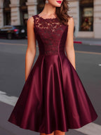 Lace Bodice Satin A-Line Midi Dress