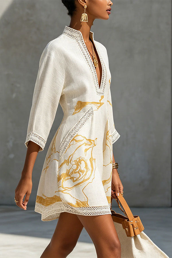 Aurelia Gilded Marble Linen Tunic Dress