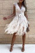 Gabriela Timeless Sleeveless Layered Lace Midi Dress with V Neck Evening Wear Edit