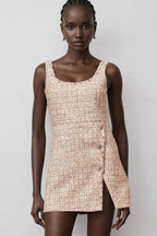 Huxle Pink Embellished Tweed Mini Dress