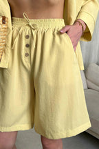 Solid Color Shirt Single-breasted Bermuda Shorts Set
