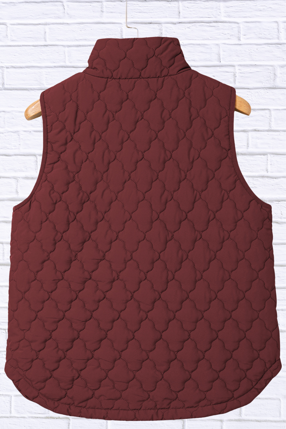 Burgundy Quilted Snap Down Zip Up Vest Coat _ Women__ Lightweight Warm Outerwear for Fall & Winter