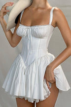 Spaghetti Strap Lace Trim Ballet Neck A-Line Mini Dress