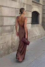 Satin Bow Tie Shoulder Strap Spaghetti Strap Slip Midi Dress