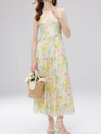 Floral Lace Sleeveless V-Neck Midi Dress