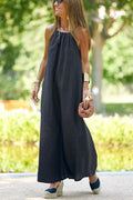 Linen Blend Halter Neck Gathered A-Line Maxi Dress