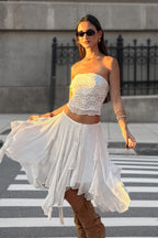 Ruffled Mesh Asymmetrical Midi Skirt