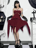 Halter Sweetheart Waist Cutout Tiered Handkerchief Hem Mini Dress