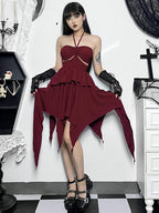 Halter Sweetheart Waist Cutout Tiered Handkerchief Hem Mini Dress