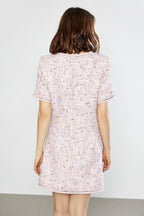 Tweed Jewel Button Patch Pocket Embellished Trim Mini Dress