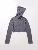 Solid Hooded Zip Up Short Long Sleeve Tee