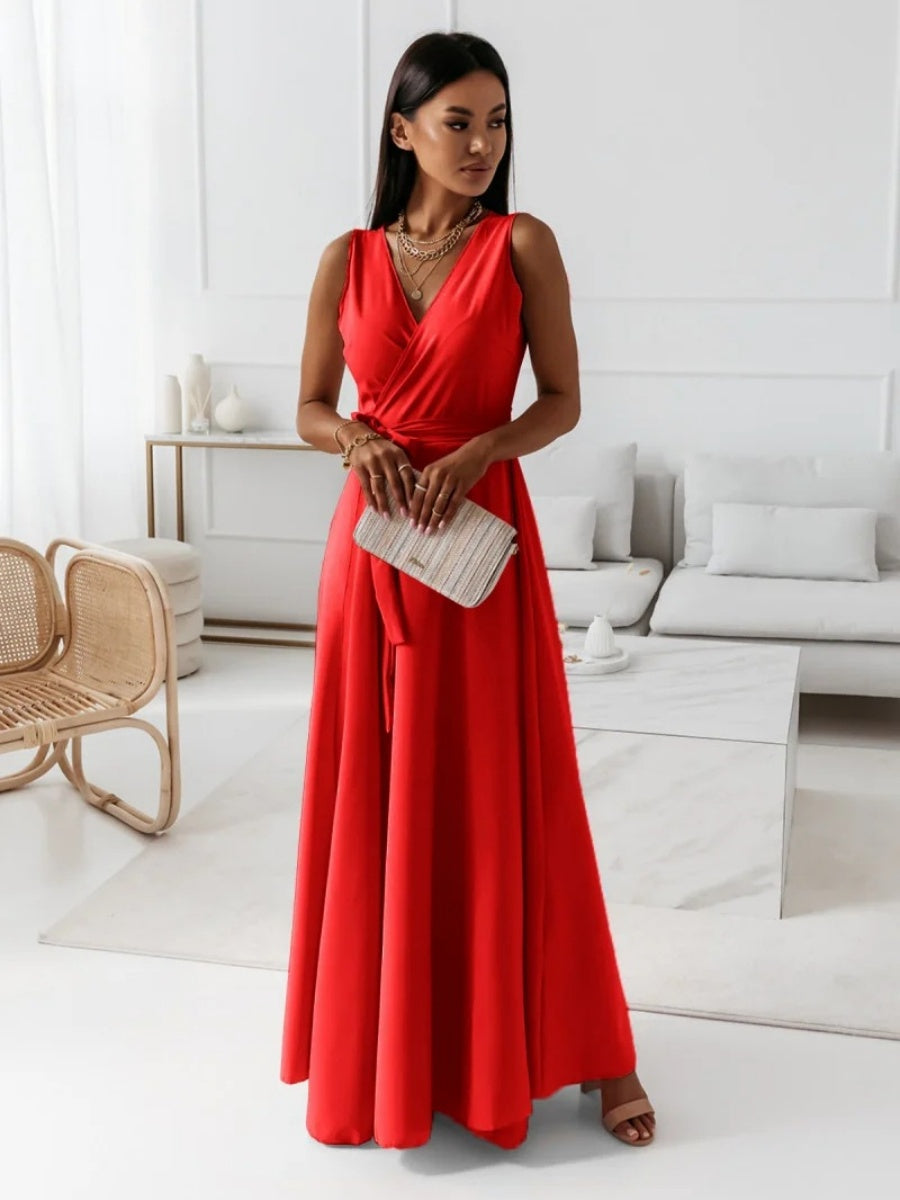 Lace Up V-neck Formal Dress Maxi Dresses