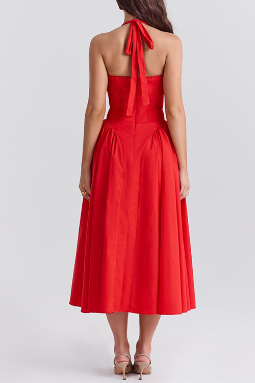 Halter Backless Lace-up Swing Midi Sundress