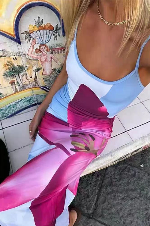 Scoop Neck Floral Print Maxi Cami Vacation Dress