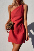 Sue One Shoulder Cotton Linen Mini Dress