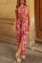 Halter Twist Front Cut Out Slit Tie Dye Maxi Dress