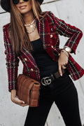 Double Breasted Open Front Plaid Blazer Jacket