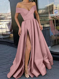 Off Shoulder High Slit Big Swing Formal Dress Maxi Dresses