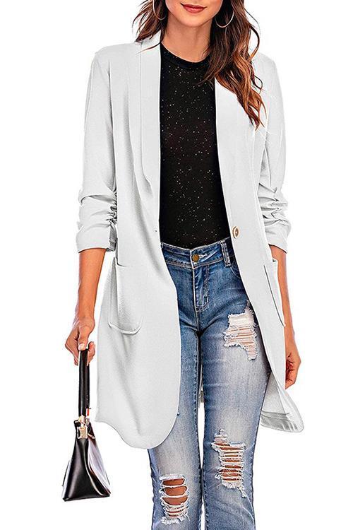 3/4 Sleeve Ruched One Button Midi Cardigan
