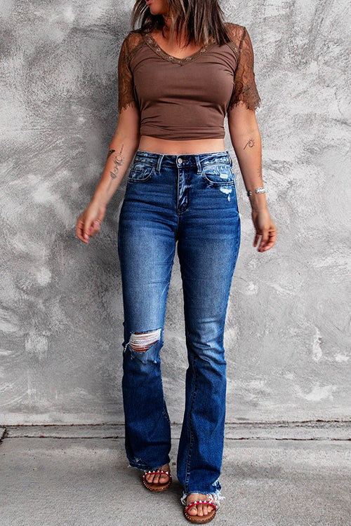 Distressed Bell Bottoms Ripped Jeans