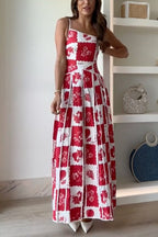 One Shoulder Ric Rac Trim Unique Print Maxi Cami Dress