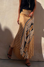 High Waist Stripes Splice Printed Maxi Irregular Skirt