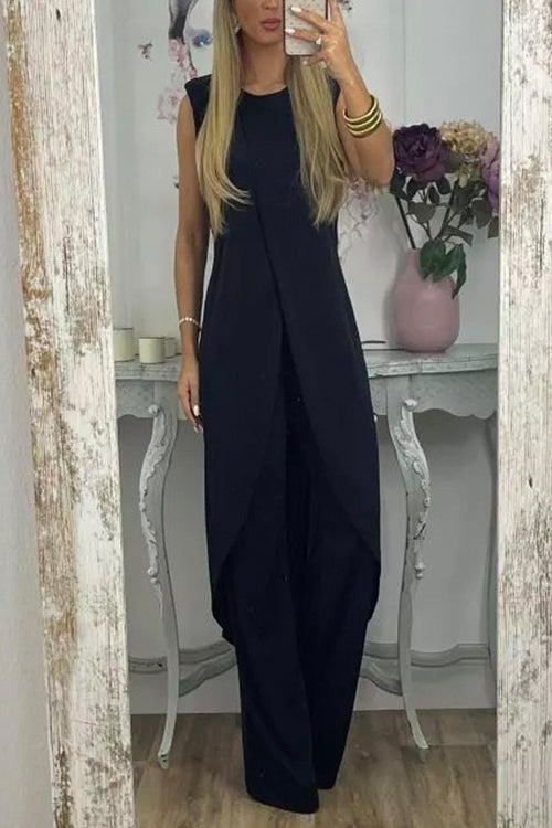Chic Tulip Hem Sleeveless Long Top Wide Leg Pants Set