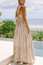 Square Collar Tiered Striped Maxi Cami Dress