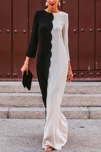 Stylish Crewneck Color Block Maxi Party Dress