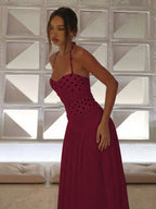 Polka Dot Retro Pleated Long Dress With A Halter Neck