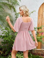 V-neck Bow Tie Short-sleeved Mini Dress