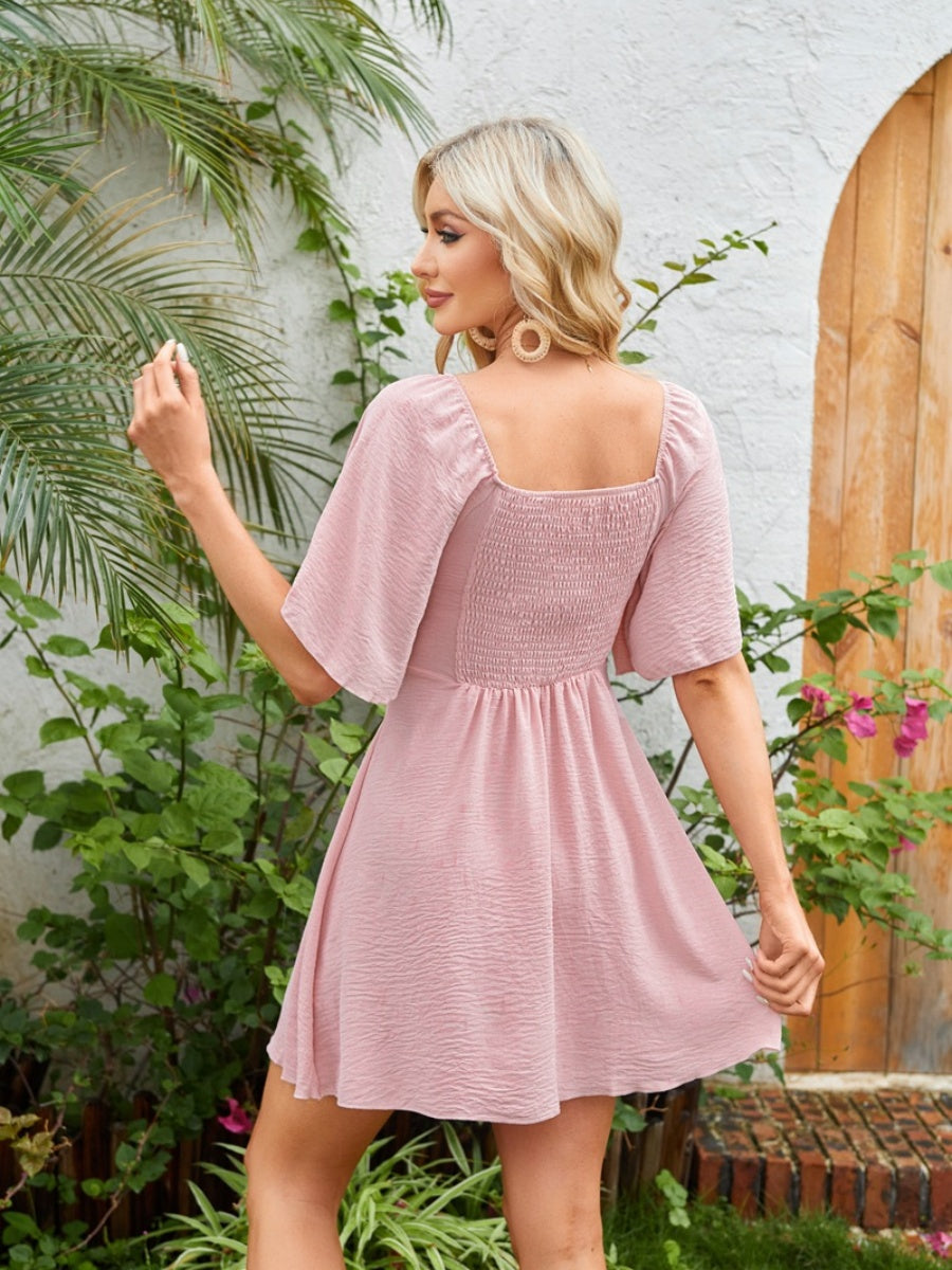 V-neck Bow Tie Short-sleeved Mini Dress