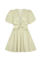 Deep V Neck Puff Sleeves Bow Knot Swing Dress