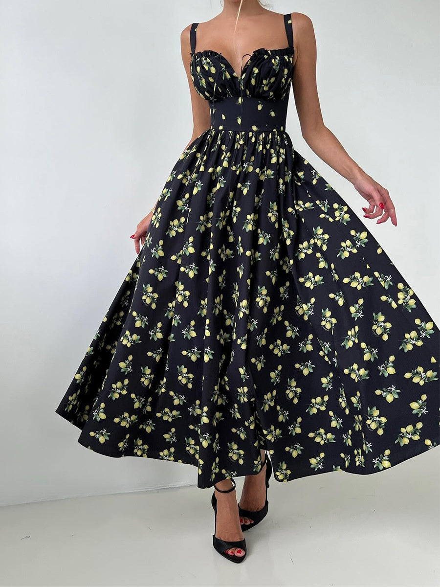 Floral Printed Camisoles High Waist Slit Maxi Dresses