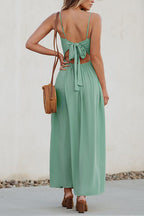 Twist V Neck Tie Back Cut Out Swing Maxi Cami Dress
