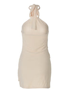 Patchwork Mesh Bodycon Halter Neck Short Dress