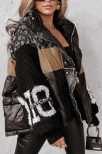 Stylish Denim Knit Long-sleeved Patchwork Hooded Pocket Thickened Jacket