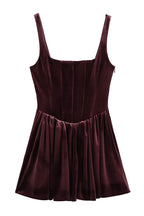 Velvet Square Neck Corset Seam Gathered Fit and Flare Mini Dress