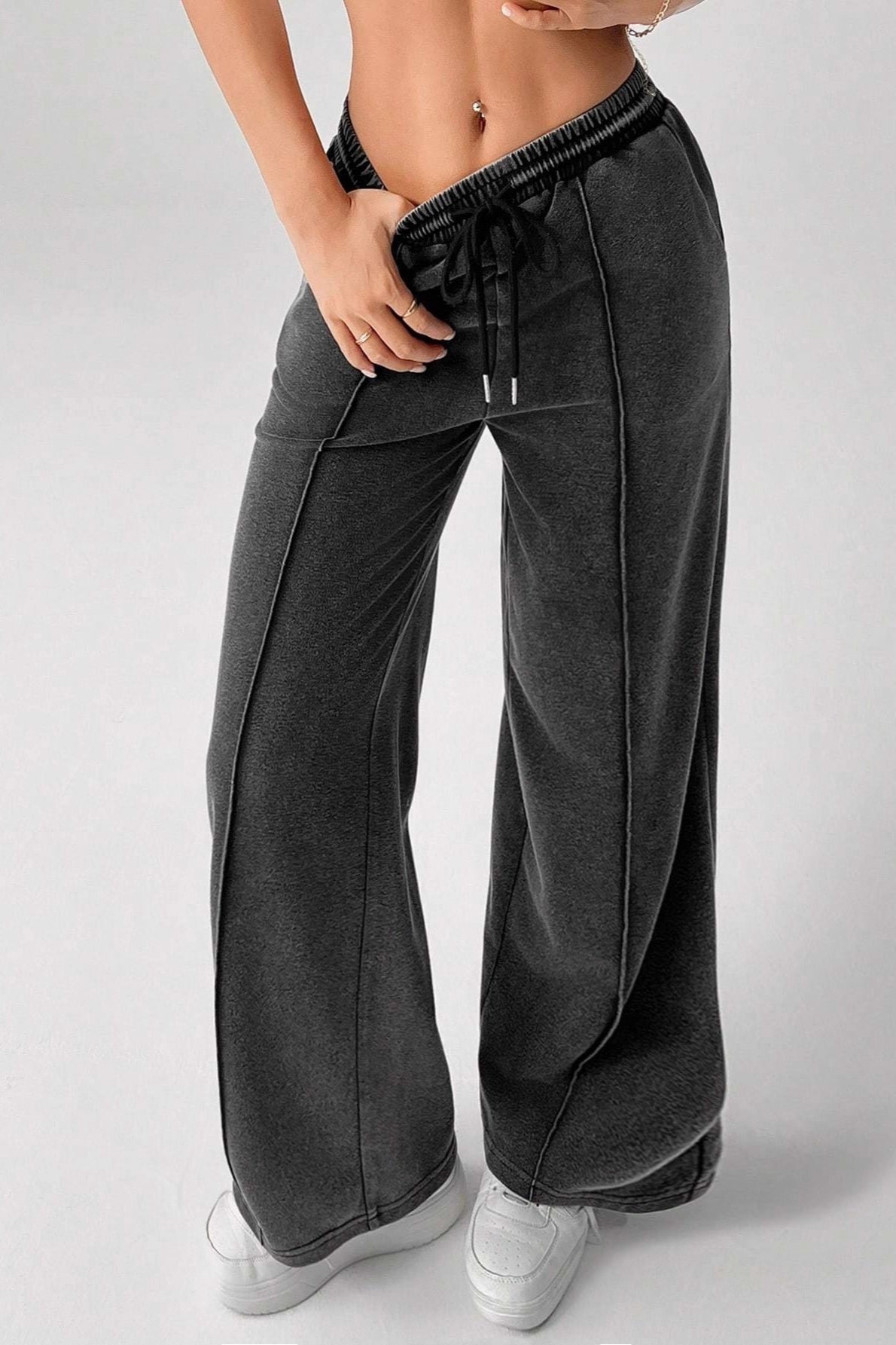 Drawstring Low Rise Washed Loose Straight Jeans