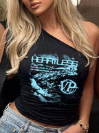 One Shoulder Contrast Print Slim Fit Tank Top