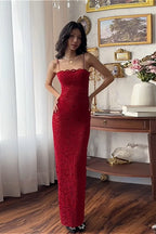 Lace Cutout Spaghetti Strap Sexy Slim Maxi Dress