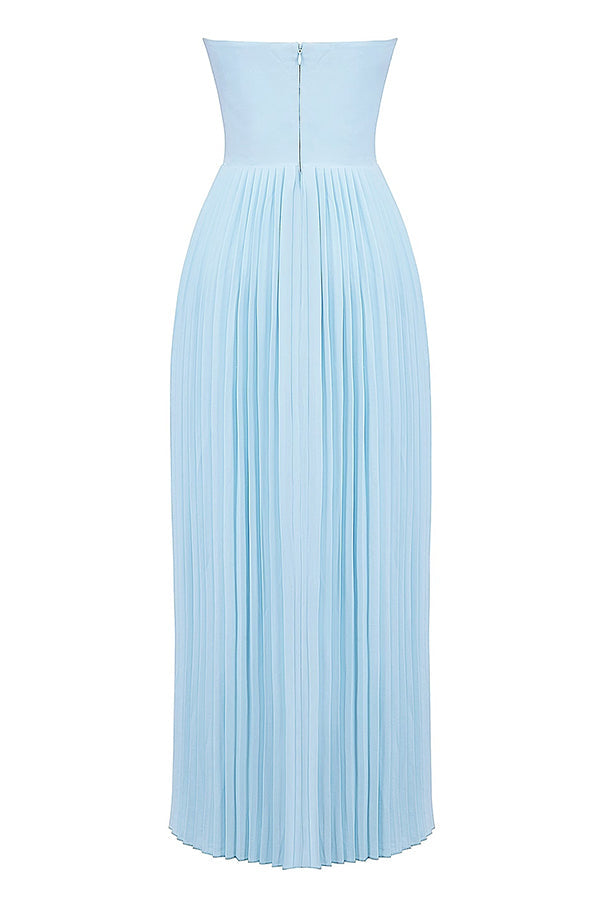 Strapless Sweetheart Pleated Bust Basque Waist Accordion Pleat Maxi Gown