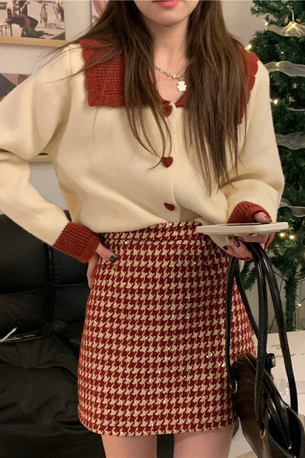 Red Plaid High Waist Skirt