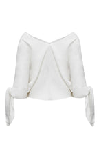 Joyful Bond Linen Blend V-neck Knotted Cuff Half Sleeve Loose Top