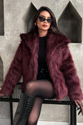 Plush Solid Color Faux Animal Fur Warm Notch Collar Coat