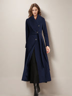 Long Coat For Woman Red Belted Wide Collar Warm Winter Outerwear 2026