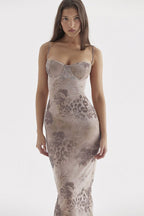 Mixed Print Bustier Underwire Bodycon Maxi Dress